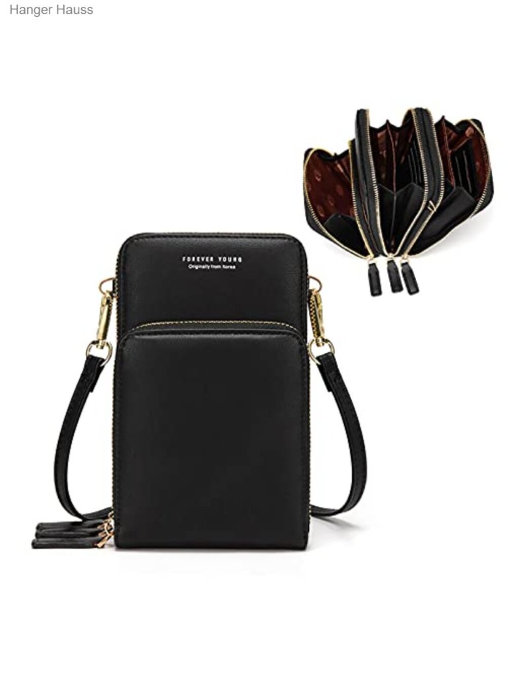Small Cell Phone Crossbody Bag Multi-Pocket 6 Card Slots PU Leather
